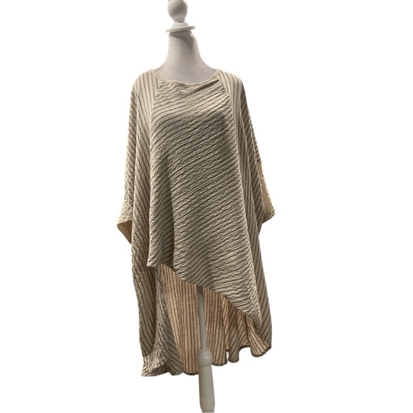 GERSHON BRAM M beige/brown crinkle asymmetrical Lagenlook overblouse - Picture 1 of 7